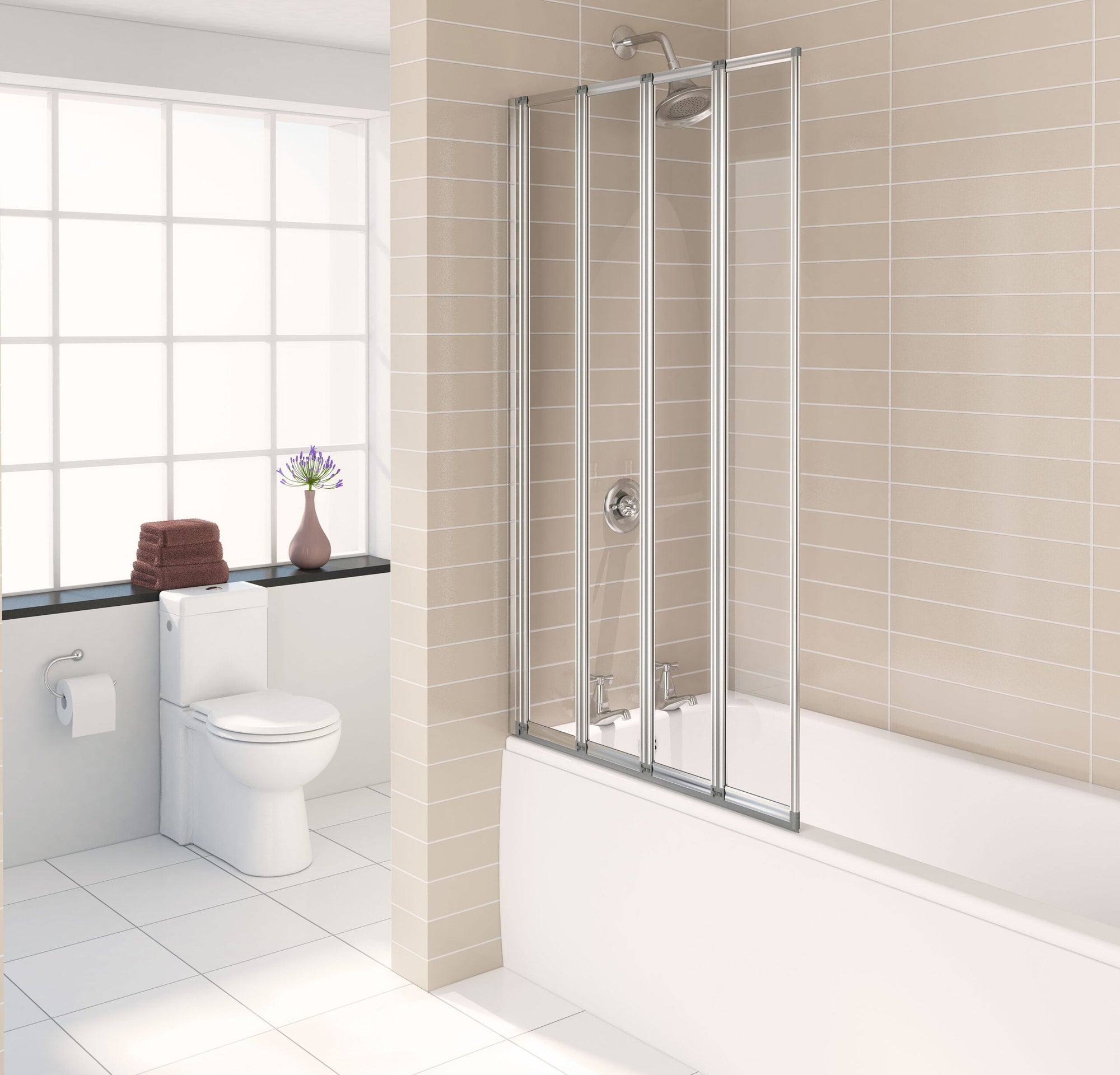 Aqualux 4 Fold Bath Screen Polished Silver