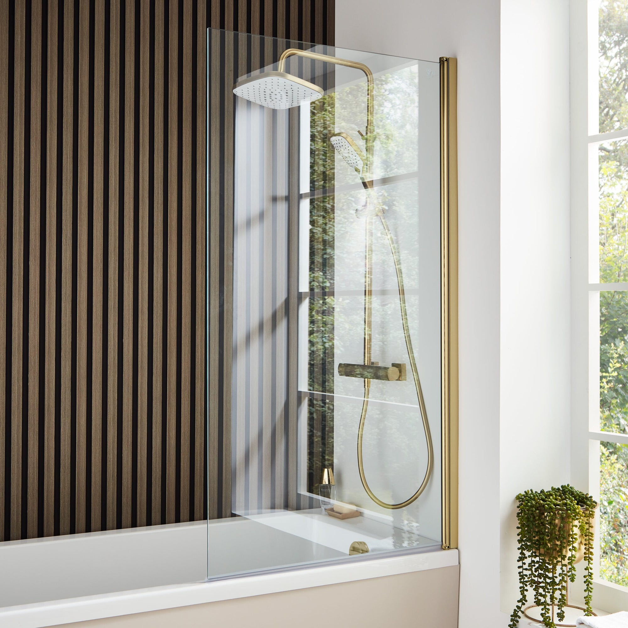 Ottone Square Bath Shower Screen Brushed Brass