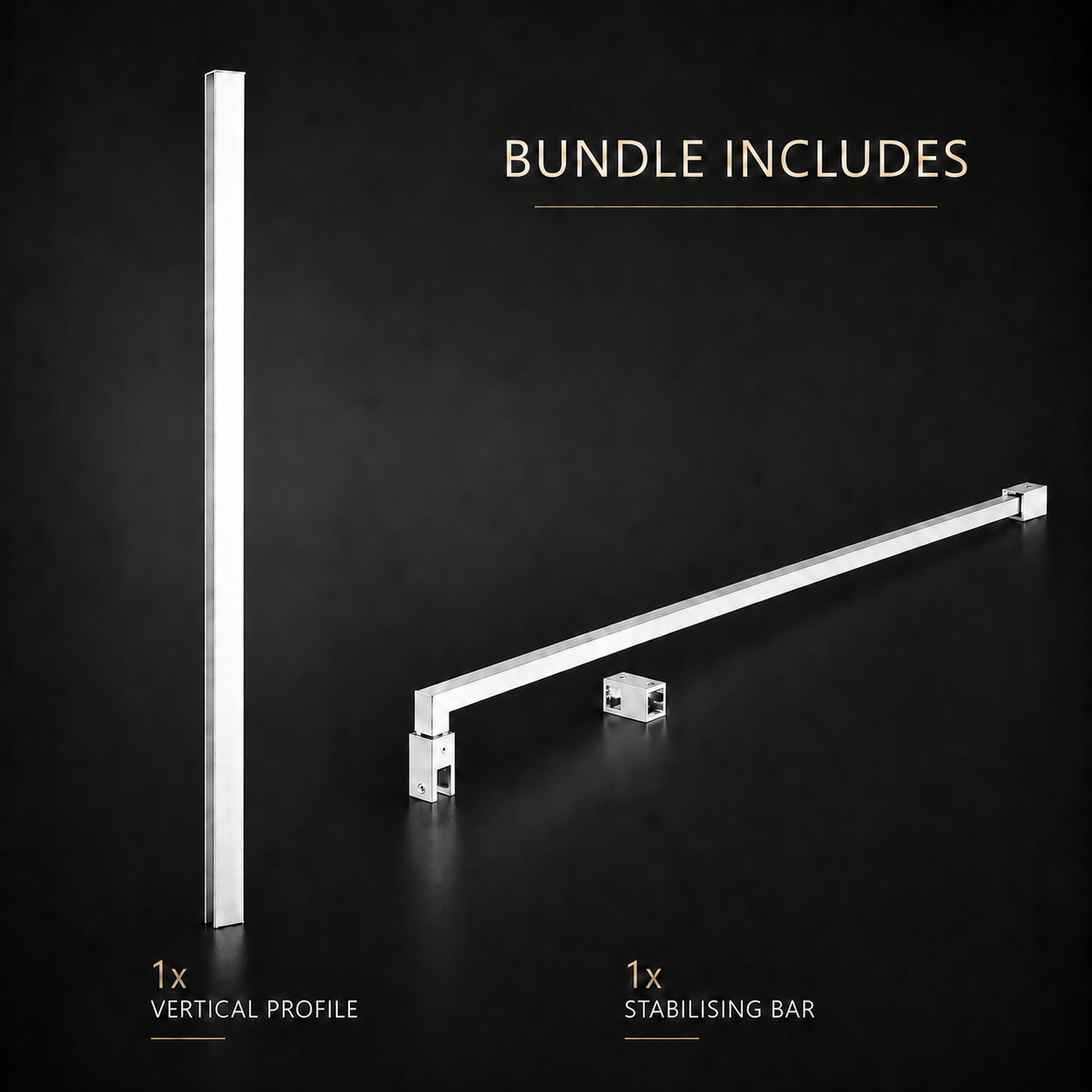 Chrome Wetroom Profile Kit (Wall Profile & Bracing Bar)