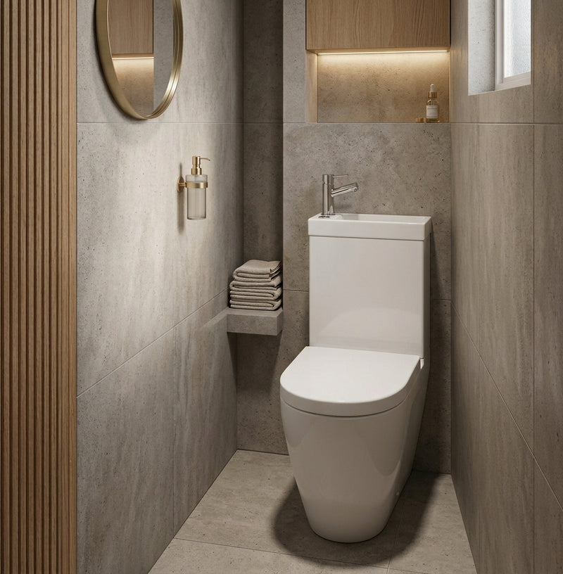 2-in-1 Close Coupled Toilet & Seat with Integrated Basin