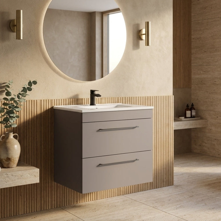 Dove 600mm 2 Drawer Wall Mounted Unit with Ceramic Basin – Slate Grey