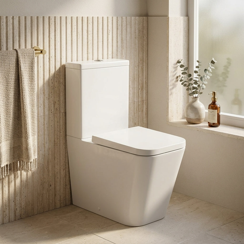 Square Close Coupled Toilet & Soft Close Seat