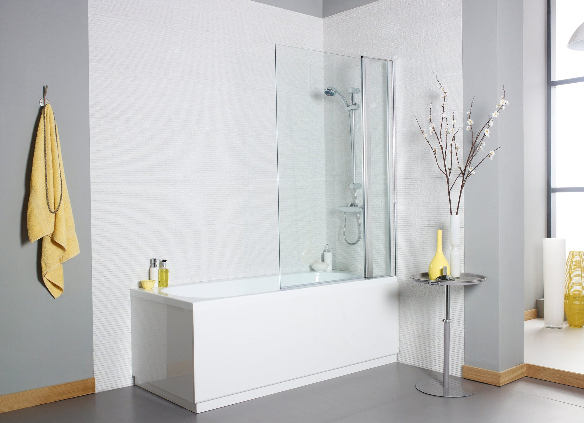Koncept Straight Bath Shower Screen Square Edge with Extension Panel