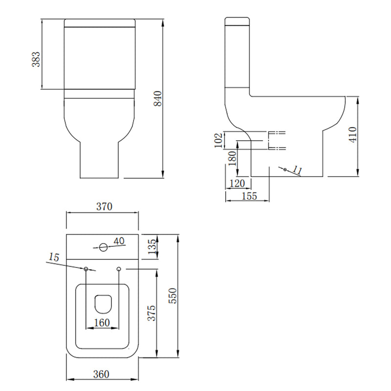 550mm Short Projection Close Coupled Toilet & Soft Close Seat