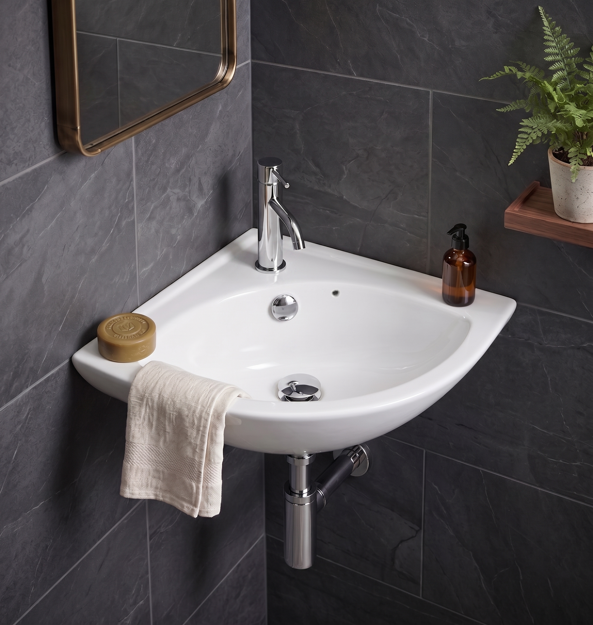 Cloakroom Corner Wall-Hung Basin 515mm 1TH