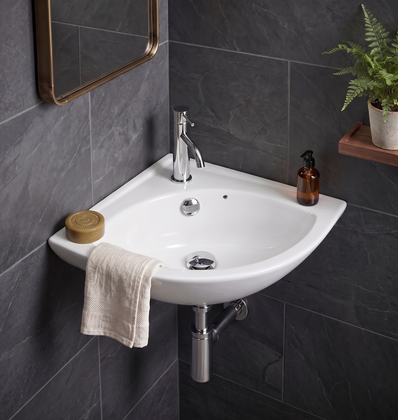 Cloakroom Corner Wall-Hung Basin 515mm 1TH