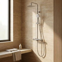Plan Thermostatic Bar Shower with Ultra Slim Stainless Shower Drencher and Sliding Handset