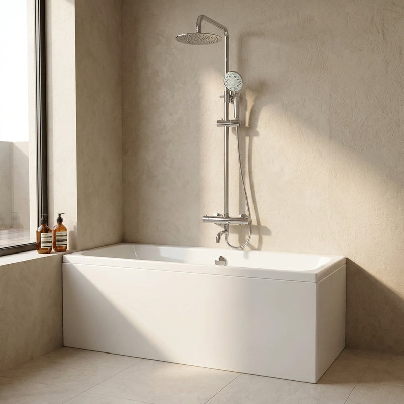 Plan Thermostatic Bar Shower with Rigid Riser and Bath Filler Spout