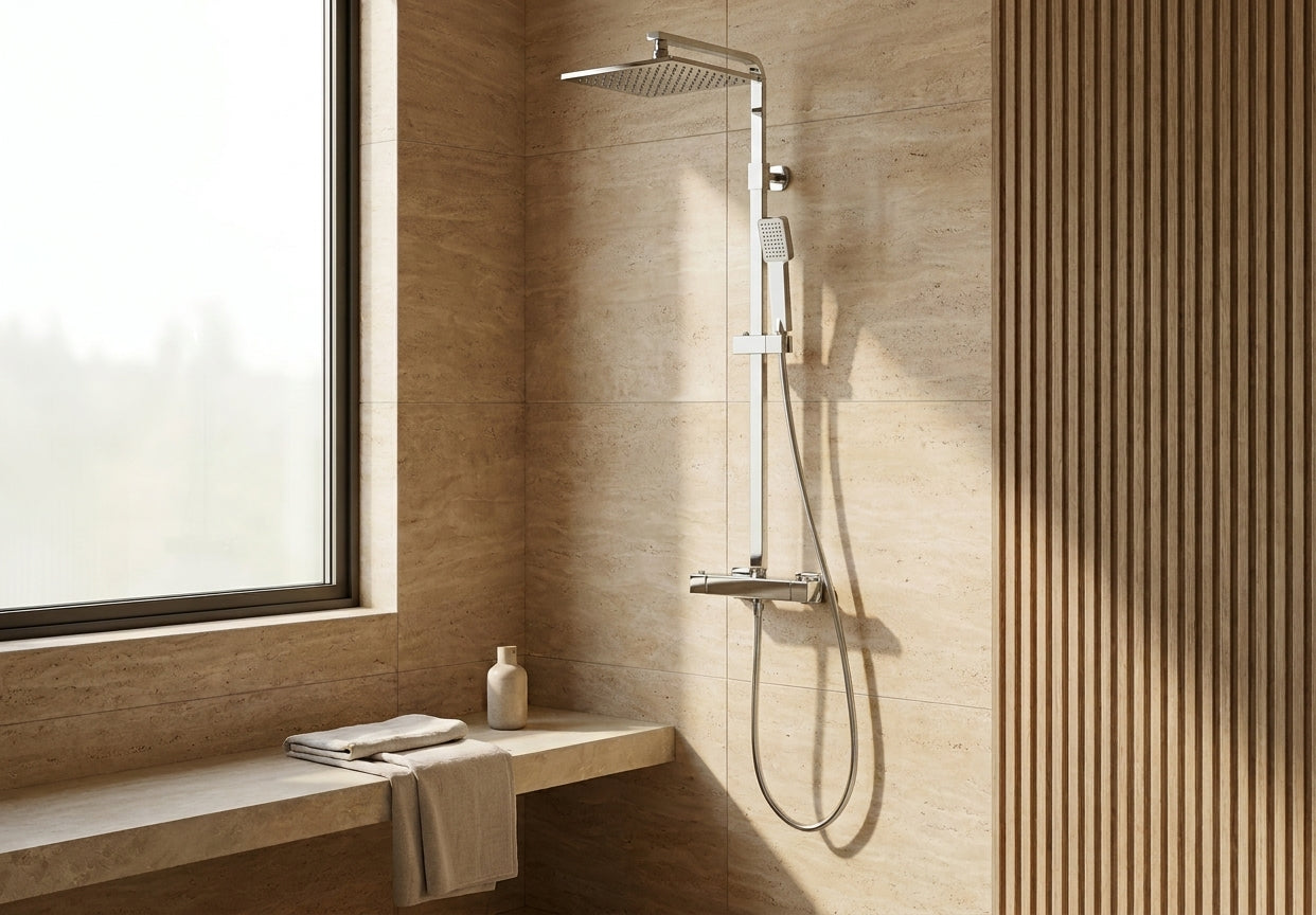 Pure Thermostatic Bar Shower with Ultra Slim Stainless Shower Drencher and Sliding Handset