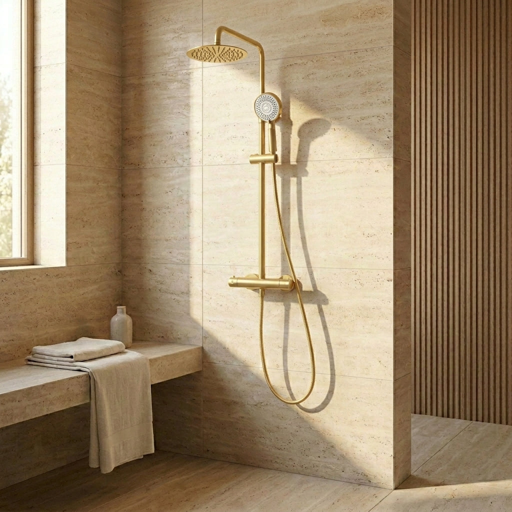 Ottone Thermostatic Exposed Bar Shower with Overhead Drencher and Sliding Handset
