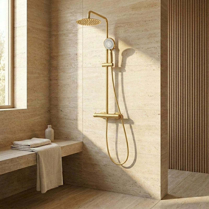 Ottone Thermostatic Exposed Bar Shower with Overhead Drencher and Sliding Handset