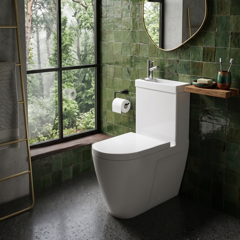 2-in-1 Close Coupled Toilet & Seat with Integrated Basin