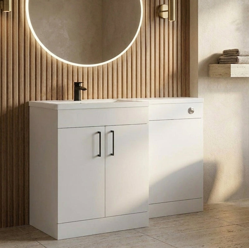 Dove 1100mm L-Shaped Door Unit Furniture Pack – Matt White (Cistern Included)