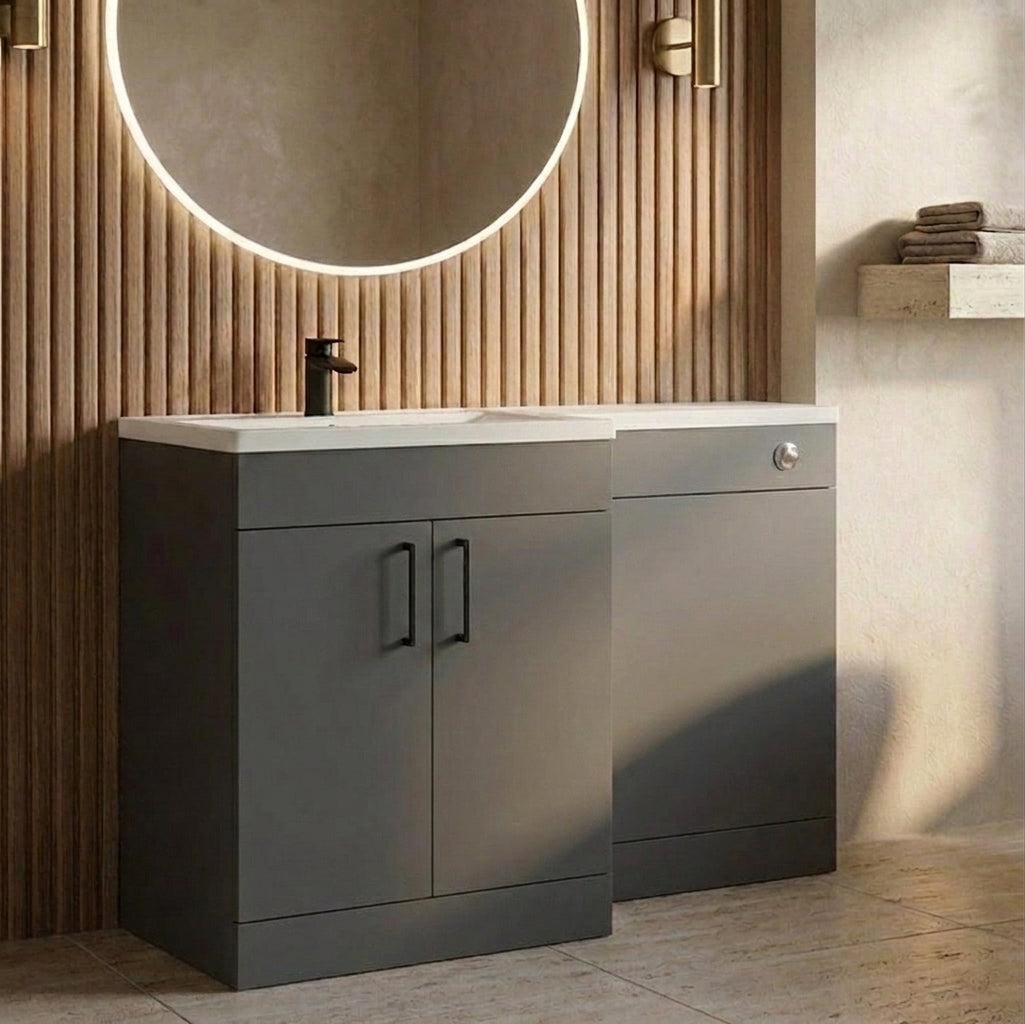Dove 1100mm L-Shaped Door Unit Furniture Pack – Matt Anthracite (Cistern Included)